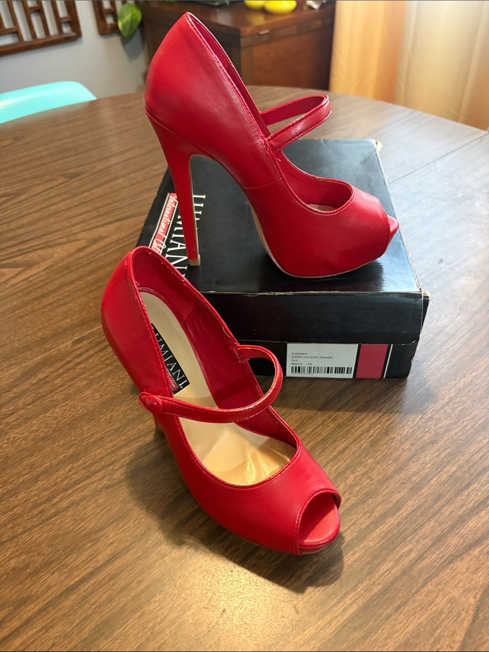 Lumiani Size 6 Danila Red Peep Toe Mary Jane High Heels